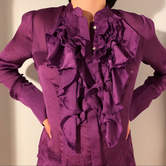 Purple Long-Sleeve Chiffon Blouse - Picture 3 of 7
